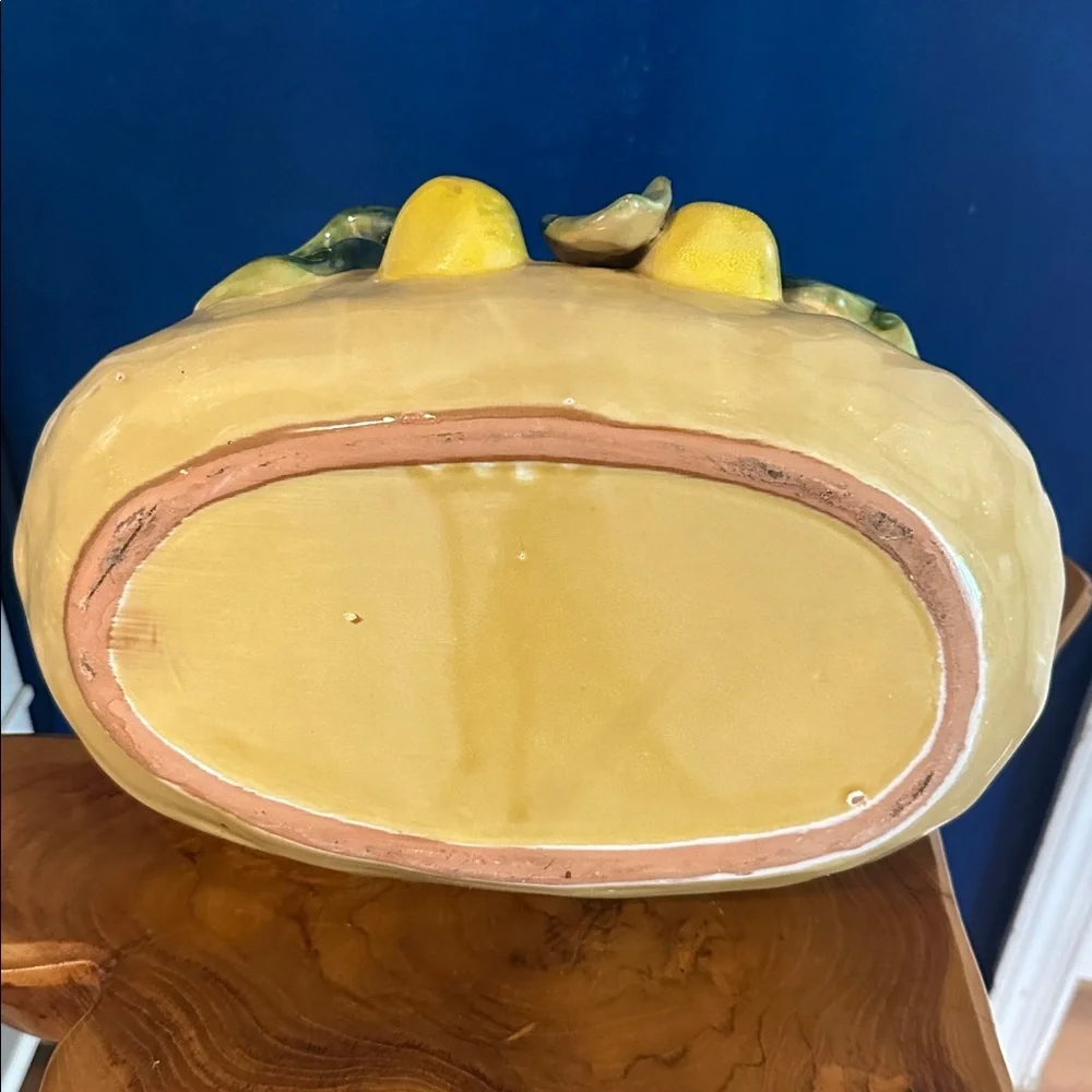 Vintage MCM Majolica Pear Ceramic Hand Crafted Fruit Bowl 15”